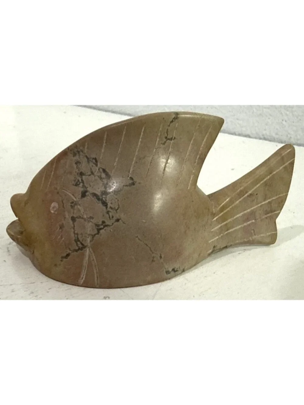Hand Carved Natural Stone Fish Sculpture Statue Coastal Beach House Decor 4.5
